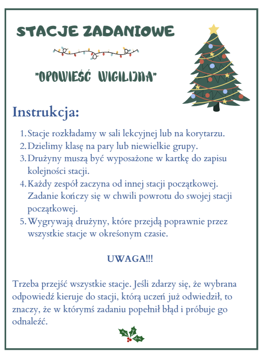 Opowieść wigilijna - stacje zadaniowe (lekcja w ruchu)