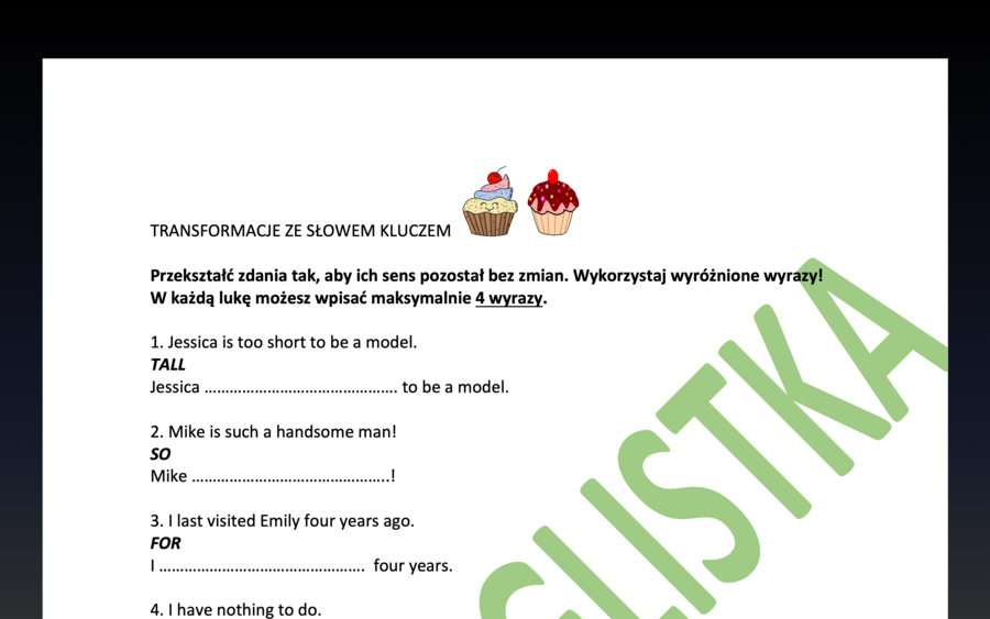 Transformacje językowe ze słowem kluczem - egzamin ósmoklasisty NOWY ZESTAW+ ODPOWIEDZI