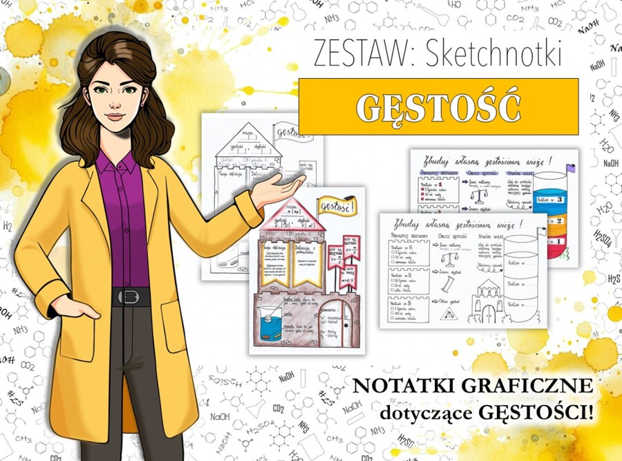 Chemia/Fizyka. Klasa 7. Gęstość. Eksperyment. Doświadczenie. Sketchnotka/notatka graficzna. Karta pracy. Zadanie.