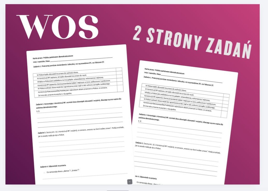 Karta pracy dla ucznia 8 klasy SP – "Polska państwem demokratycznym" (WOS)