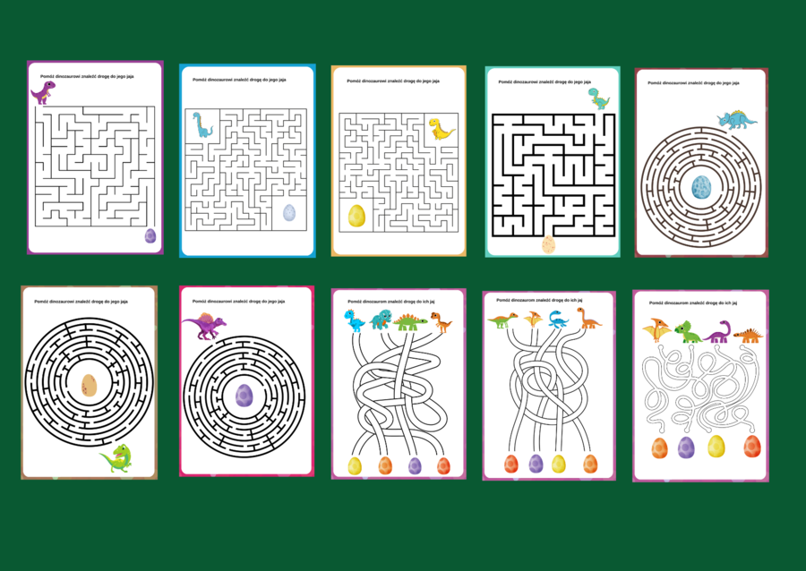 DZIEŃ DINOZAURA – labirynty – 10 wersji