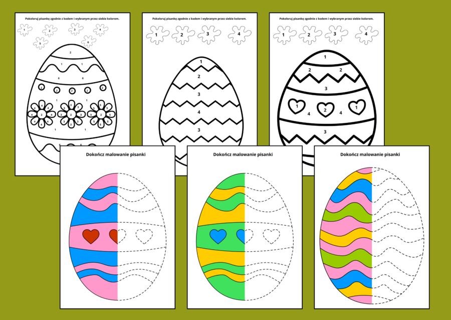 WIELKANOCNA kolorowanka po numerach - kolorowanki - Wielkanoc - biblioteka - świetlica - galeria - pisanki - 24 szt.
