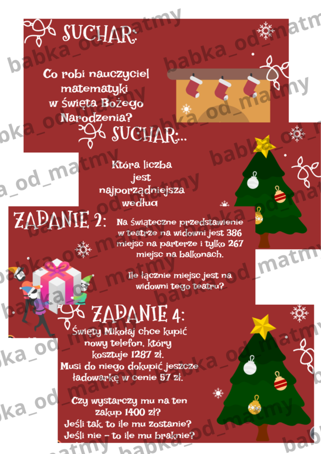 Zadania i suchary matematyczne - dodawanie i odejmowanie pisemne