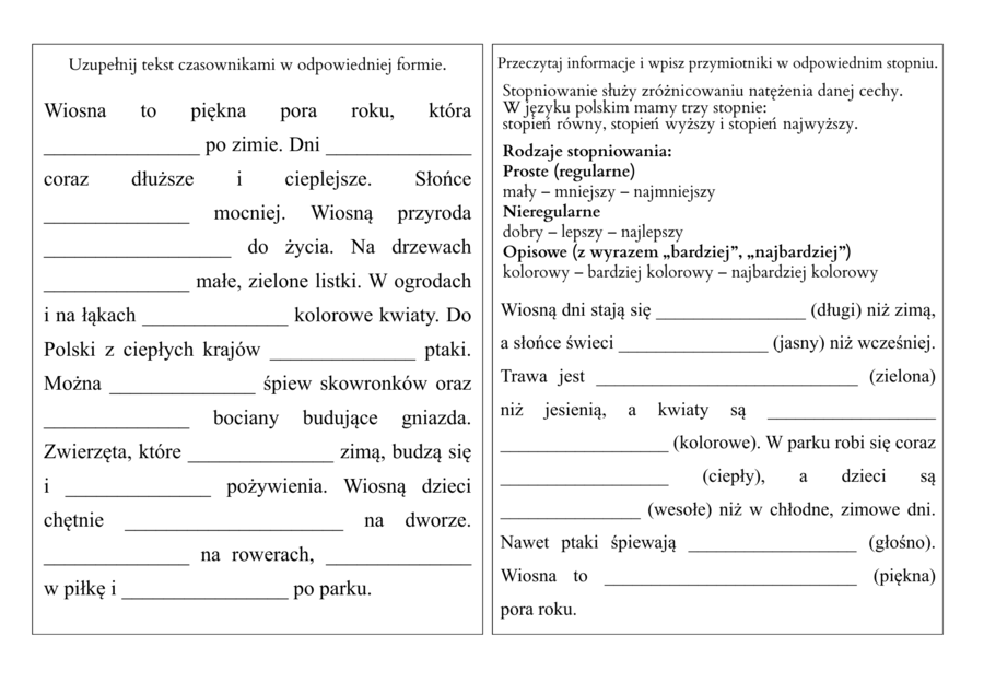 Wiosenne karty pracy (klasa 3) - edukacja polonistyczna