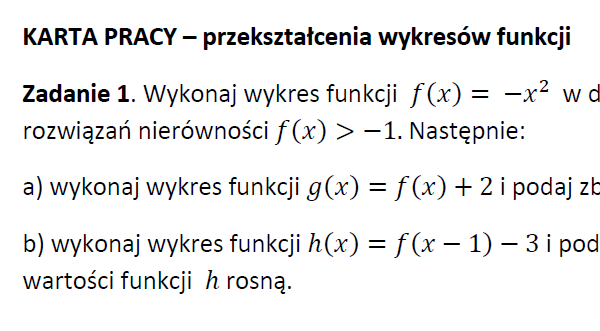 Karta pracy - przekształcenia wykresów funkcji