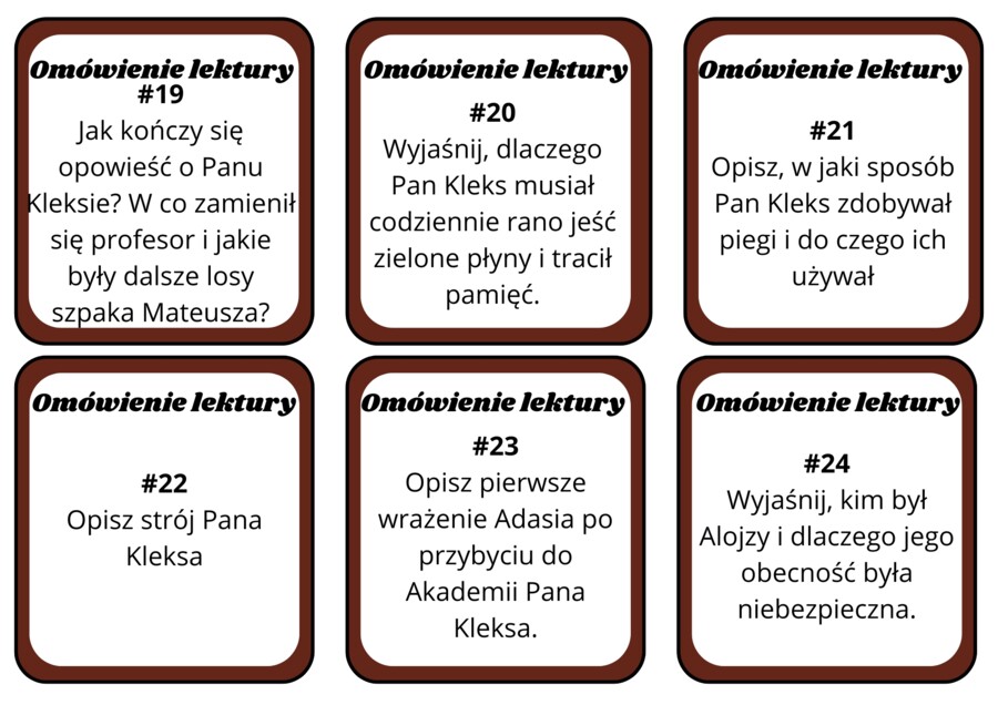 "Akademia Pana Kleksa" karty do omówienia lektury