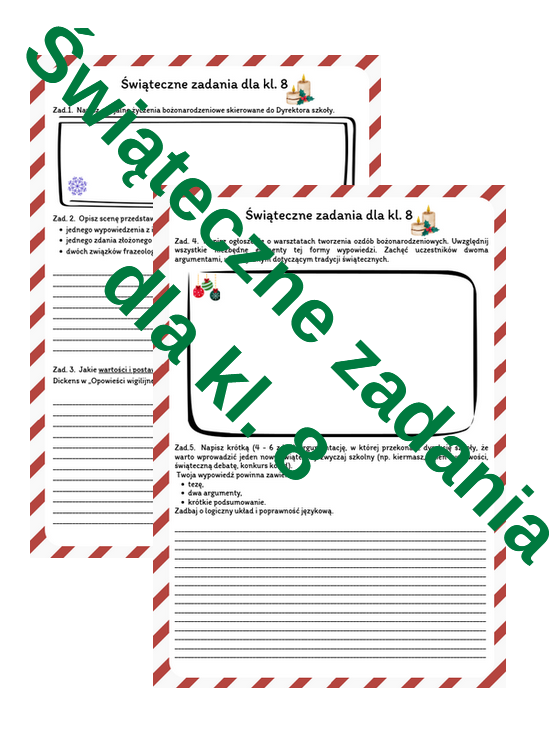 Świąteczne zadania kl. 8 karta pracy Boże Narodzenie