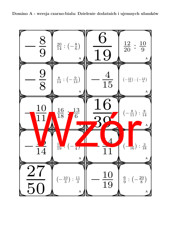 Domino - Dzielenie dodatnich i ujemnych ułamków | matematyka