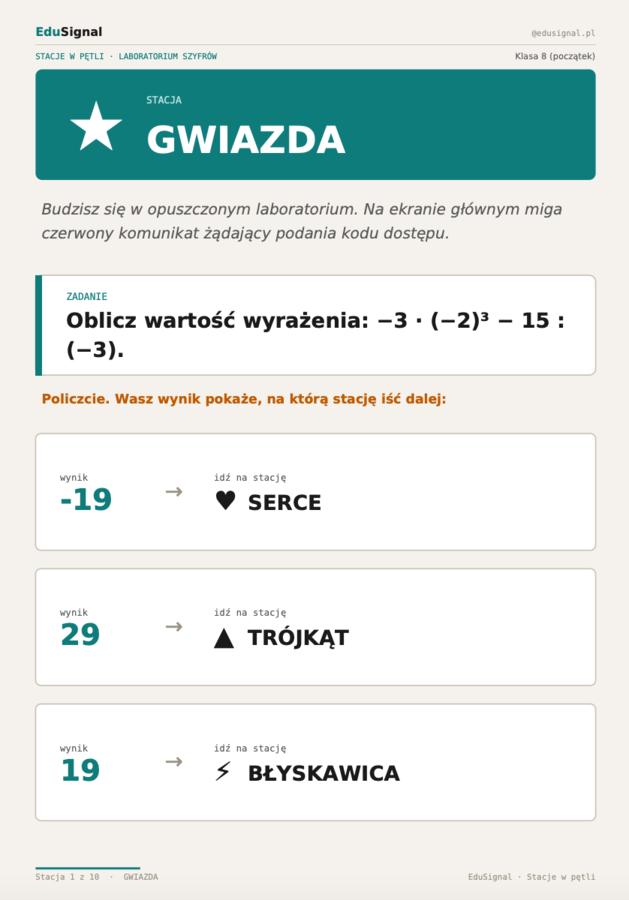 Stacje zadaniowe, klasa 8 (powtórka po klasie 7, liczby wymierne)