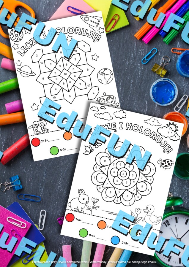 Kolorowanki Matematyczne Dla Najmłodszych (dodawanie i odejmowanie) 4 strony