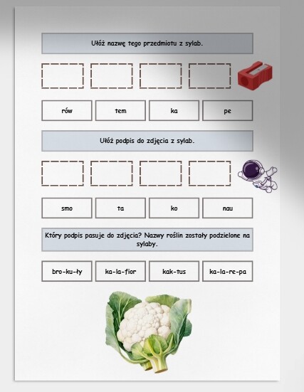 Sylaby. Karta pracy. Sprawdzian