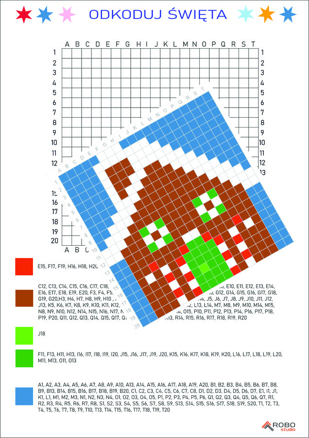 Kodowanki zimowe, świąteczne, mikołajkowe- trudne- dyktando graficzne, kolorowanka, kodowanie, zima, Boże Narodzenie, Mikołaj