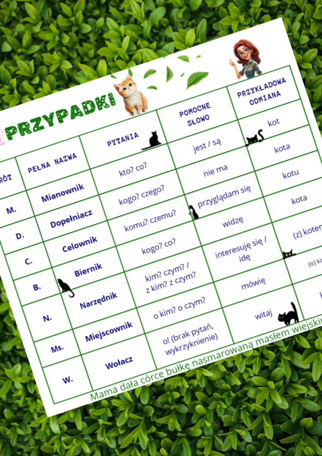 Przypadki - wklejka do zeszytu