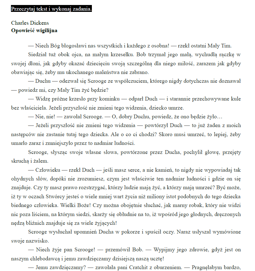 Egzamin ósmoklasisty – Arkusz z języka polskiego „Opowieść wigilijna” | Pełny test z kluczem odpowiedzi