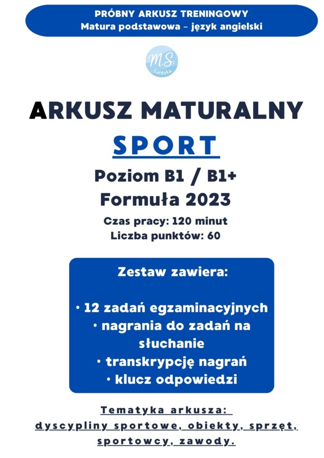 Autorski arkusz maturalny – dział SPORT - (B1/B1+) | Formuła 2023