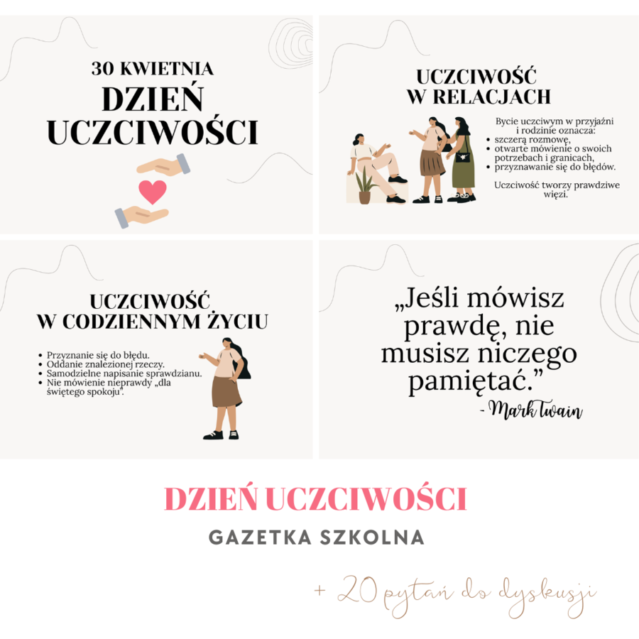 Gazetka szkolna „Dzień Uczciwości” + 20 pytań do dyskusji