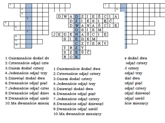 Matematyczny logogryf dla klasy 1 z hasłem Dzwoneczek