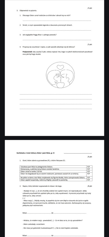 Oskar i pani Róża - kartkówka