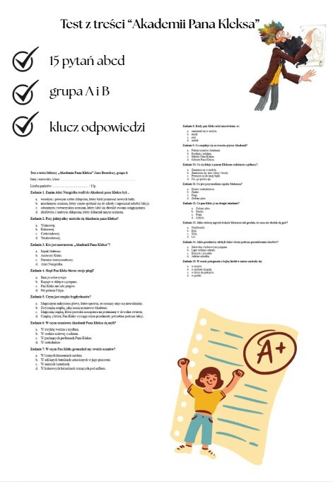 Test z treści lektury obowiązkowej "Akademia Pana Kleksa" Jana Brzechwy + odpowiedzi, klasa 4