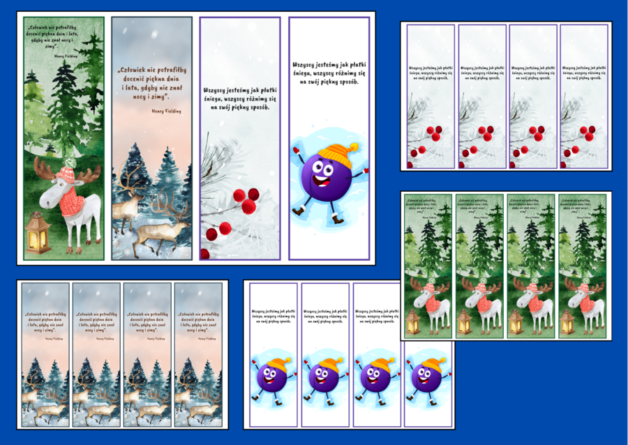 ZIMA – zakładki do książek – zakładka – biblioteka – świetlica – wersja 1