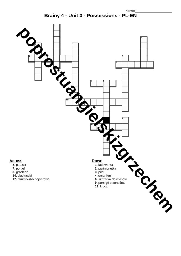 Brainy 4 – Unit 3 – krzyżówki