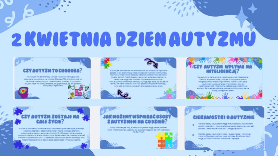 2 kwietnia- ŚWIATOWY DZIEŃ ŚWIADOMOŚCI AUTYZMU- gazetka, prezentacja, godzina wychowawcza- 13 stron