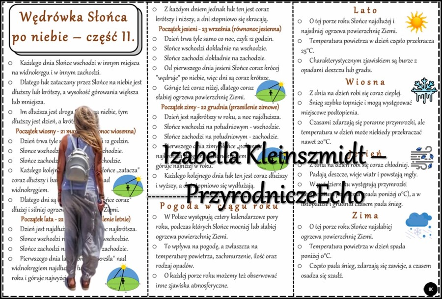 Książeczka/sketchnotka/notatka/wklejka/ściąga dla ucznia i przypomnienie dla nauczyciela/edukacja domowa. Temat „Wędrówka Słońca po niebie w ciągu roku” w pdf. Przyroda 4, dział „Poznajemy pogodę i inne zjawiska przyrodnicze”. Nowość 2024/2025.
