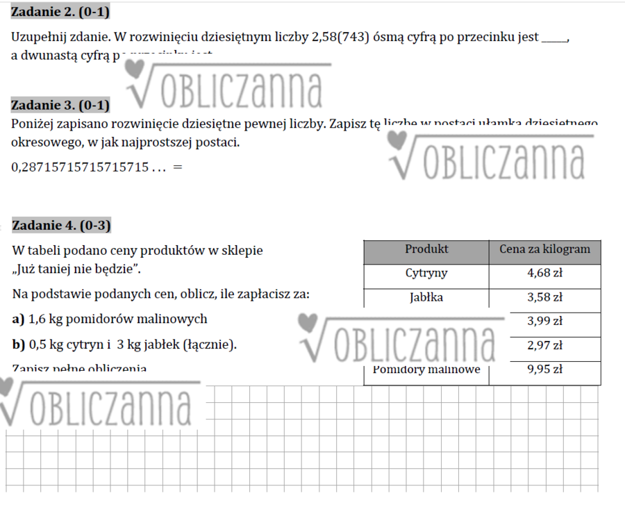 Sprawdzian z Liczb naturalnych i ułamków | Klasa VI