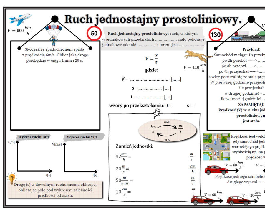 Ruch jednostajny prostoliniowy. Fizyka SP. Karta pracy
