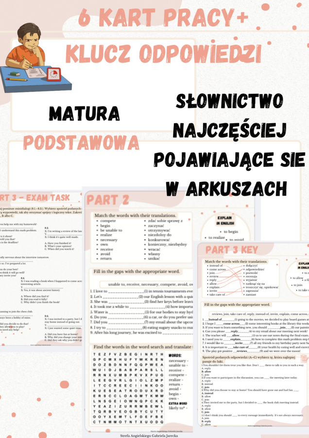 Matura podstawowa karty pracy, słownictwo najczęściej pojawiające się w arkuszach