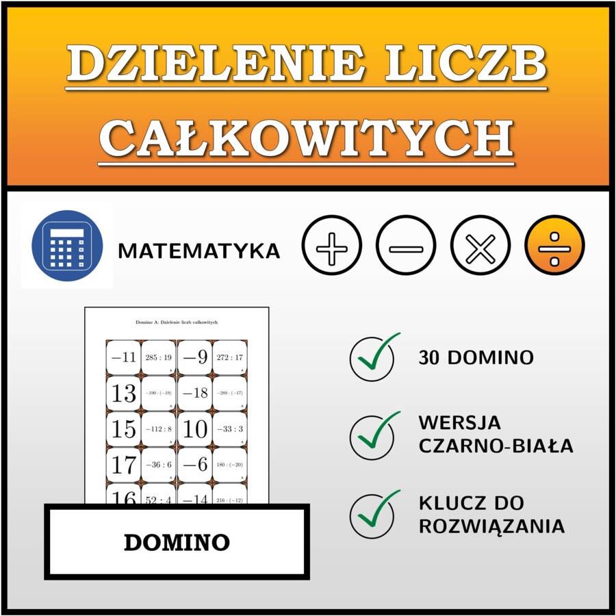 Domino - Dzielenie liczb całkowitych | matematyka