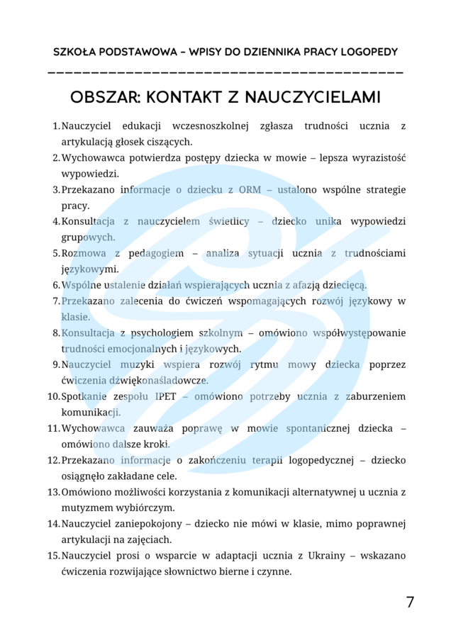 Logopeda w szkole podstawowej – przykładowe wpisy do dziennika