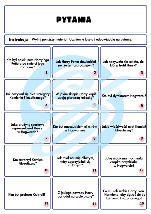 Harry Potter i Kamień Filozoficzny” – pytania i odpowiedzi do pracy z lekturą