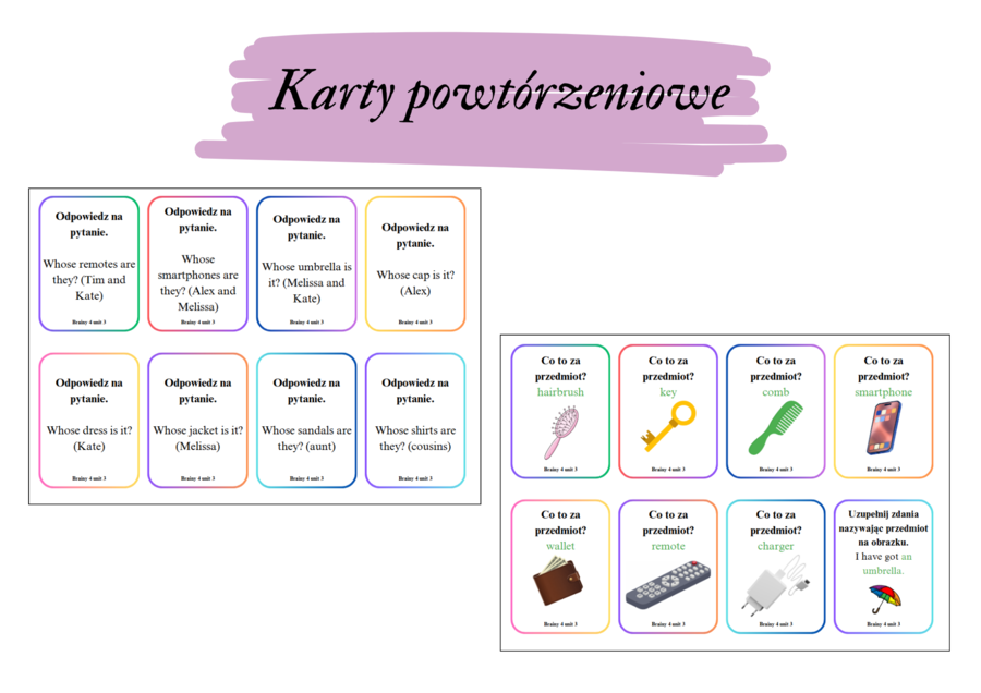 Brainy 4 unit 3 karty powtórkowe do gry