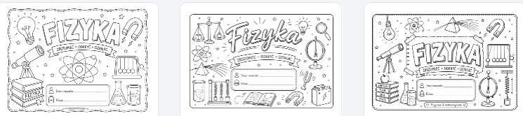 Strony tytułowe do zeszytu z fizyki | 8 kolorowanek | Klasy 7–8