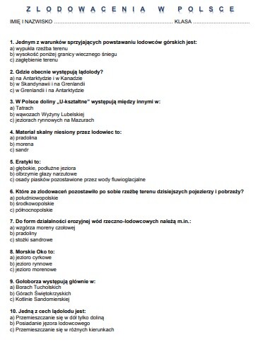 ZLODOWACENIA W POLSCE - TEST