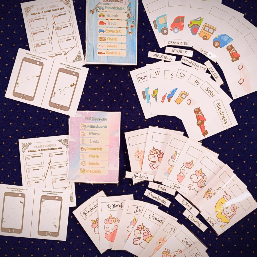 Dni tygodnia z jednorożcami i samochodami