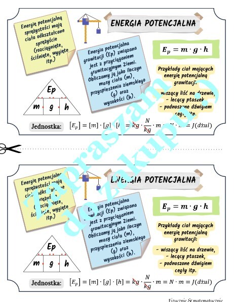 Energia potencjalna - wklejka do zeszytu.