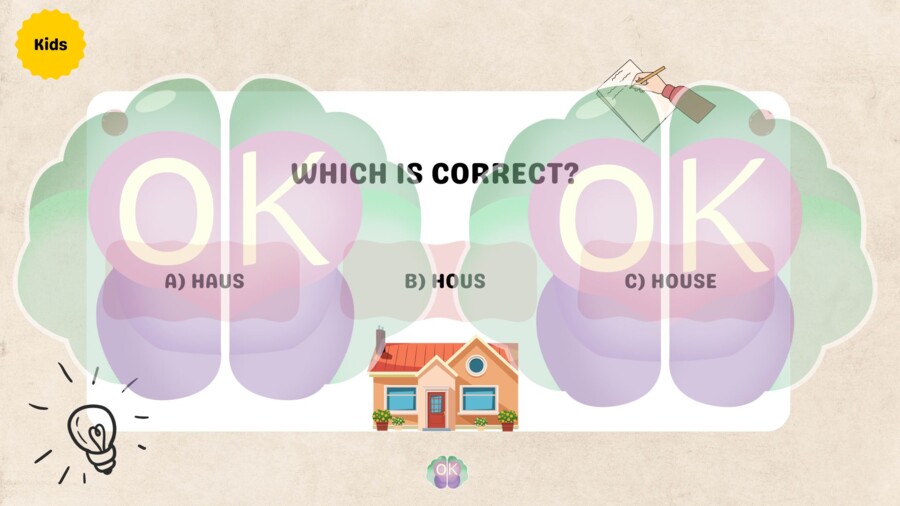 🧩 What Is the Right Spelling? – Part 1 (Kids–A2) Poziom: Kids – A2 | Liczba stron: 50+ | Z kluczem odpowiedzi angielski dla dzieci, nauka pisowni, poprawna pisownia, karty pracy, A1–A2, spelling, słownictwo, edukacja językowa, fun activities, ESL kids, v