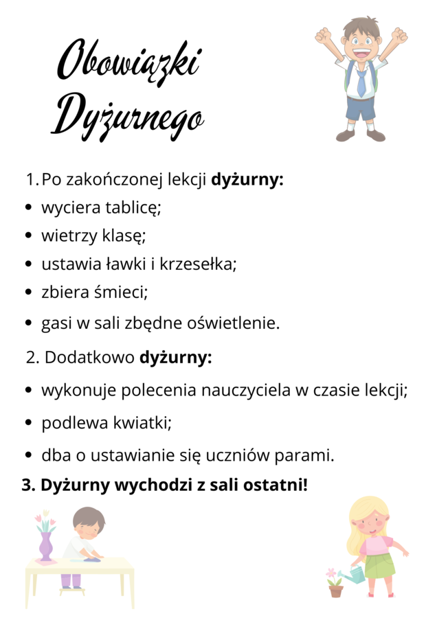 PLAKAT Obowiązki dyżurnego
