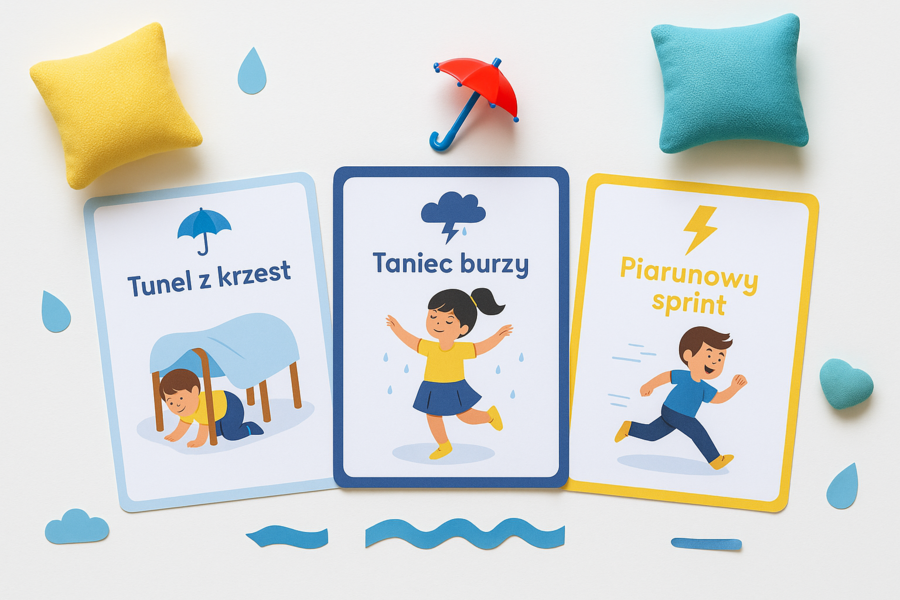 „Kropelki w pokoju” – karty zabaw ruchowych na deszczowy dzień
