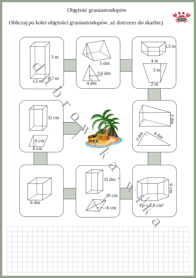 Objętość graniastosłupów - wyspa skarbów