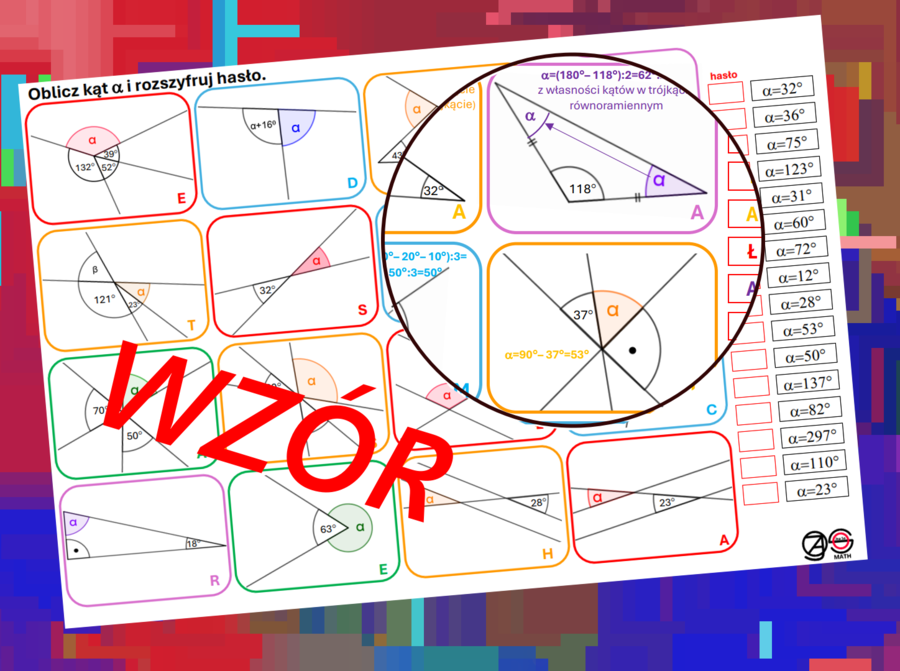 (klasa 5 klasa 6 klasa 7) Kąty z hasłem.