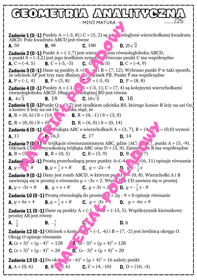MINI MATURA MATEMATYKA - GEOMETRIA ANALITYCZNA
