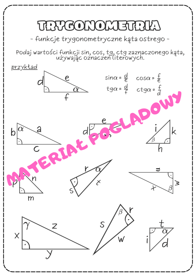 Trygonometria - notatka + karty pracy
