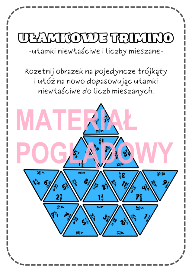 TRIMINO - ułamki niewłaściwe i liczby mieszane kl. 4, 5, 6