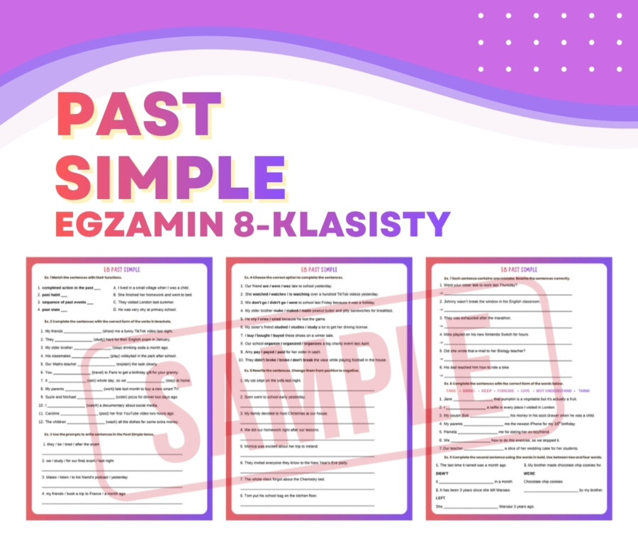 PAST SIMPLE – Egzamin Ósmoklasisty (E8) + answer key | ESL A2+ / B1 | Zadania przygotowujące do egzaminu 8-klasisty z języka angielskiego