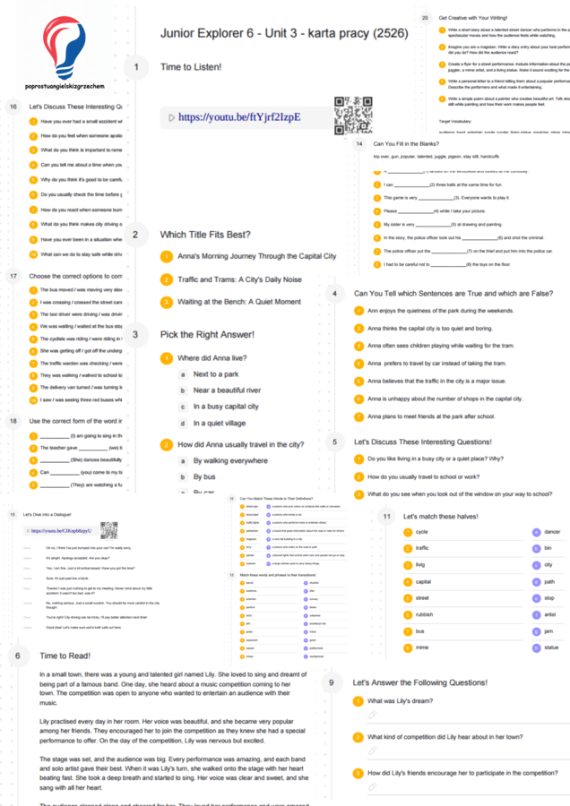 Junior Explorer 6 – Unit 3 – karta pracy
