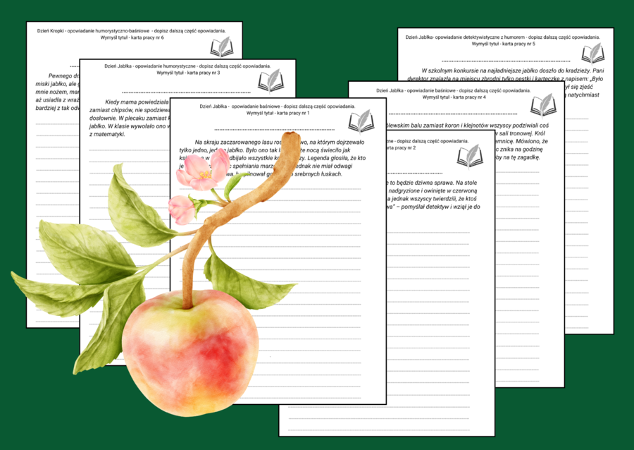 🍎🍏 Opowiadania z jabłkiem - Dzień Jabłka 🍎 - jesień - opowiadanie ćwiczenia redakcyjne - karta pracy - kl. 4-8