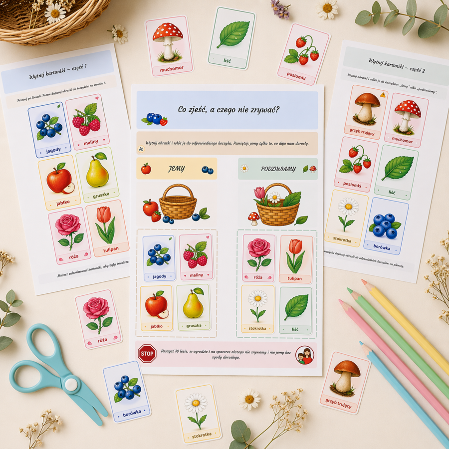 Co zjeść, a czego nie zrywać? – sortowanie obrazków